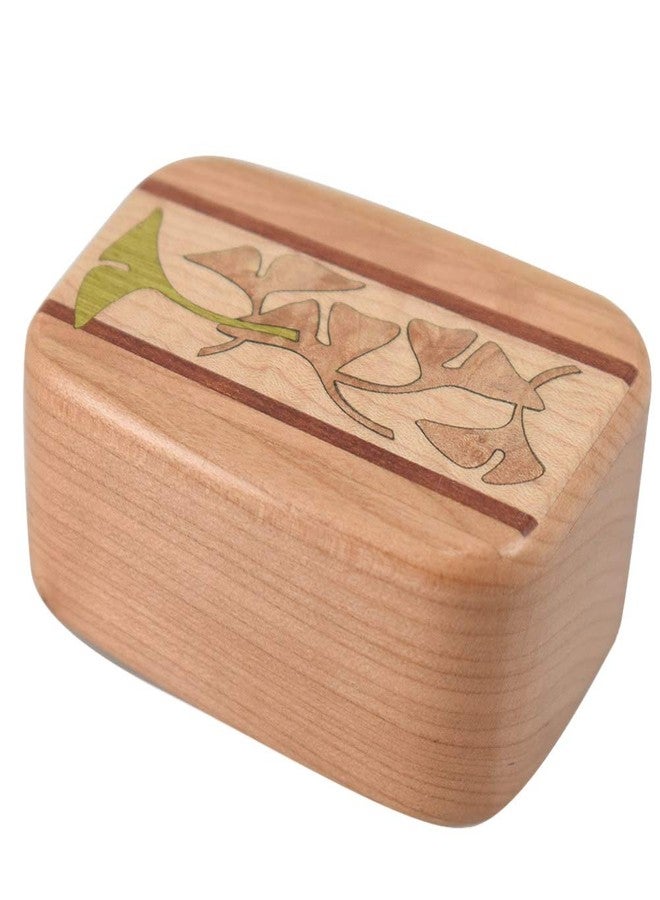 Modern Artisans American Made Hardwood Pill Box (Large Size) - Cherry Wood with Inlaid Ginkgo Design - Image 1